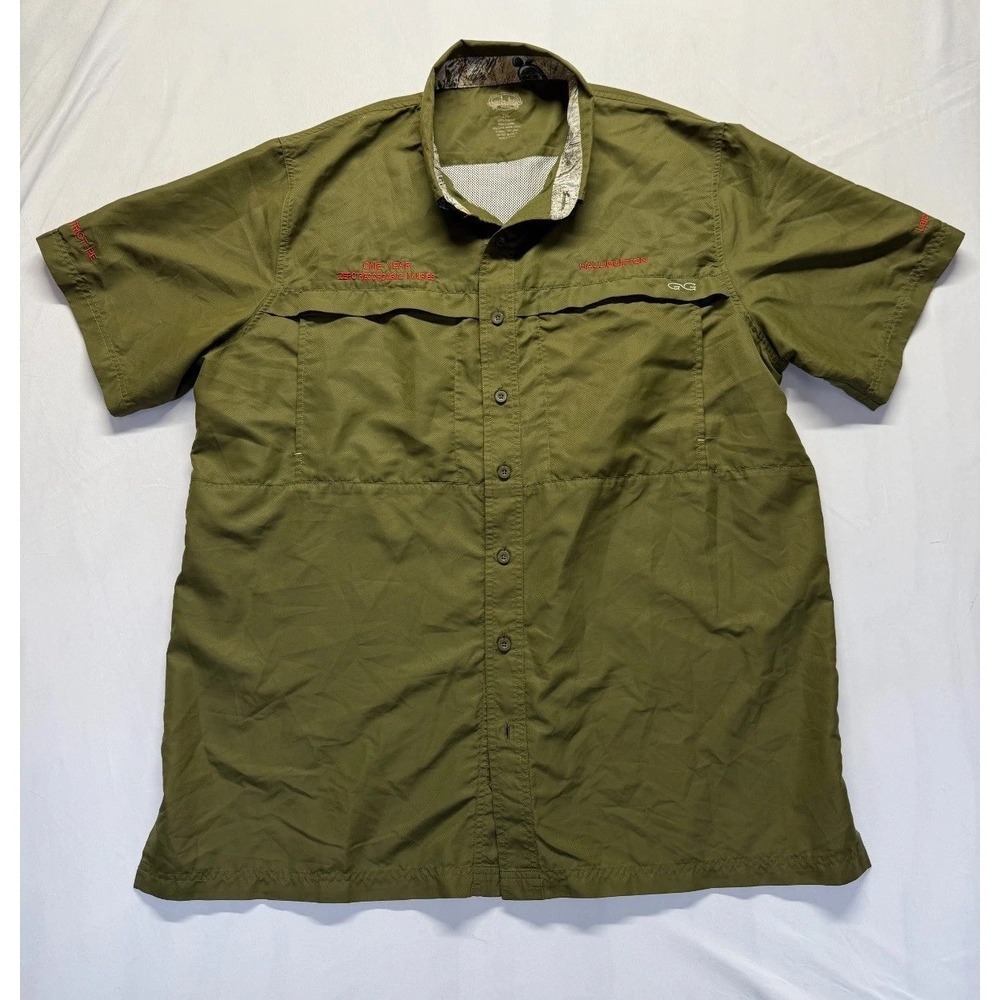 GameGuard Fishing Shirt Mens 2XL Green Embroidered Logo Mesh Lined Button Up‎